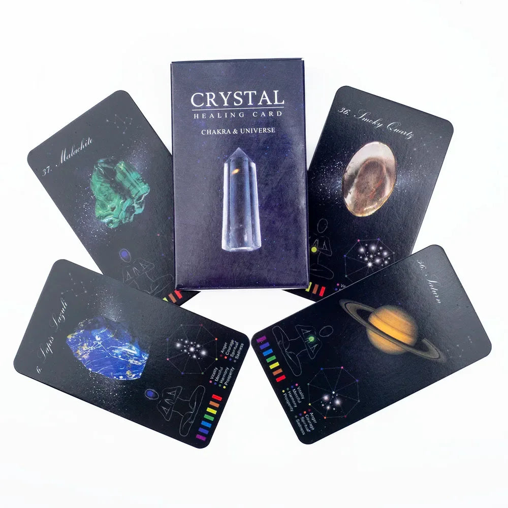 Crystals Healing Cards – 60-Card English Oracle Deck with Crystal & Zodiac Cards for Divination & Party Games