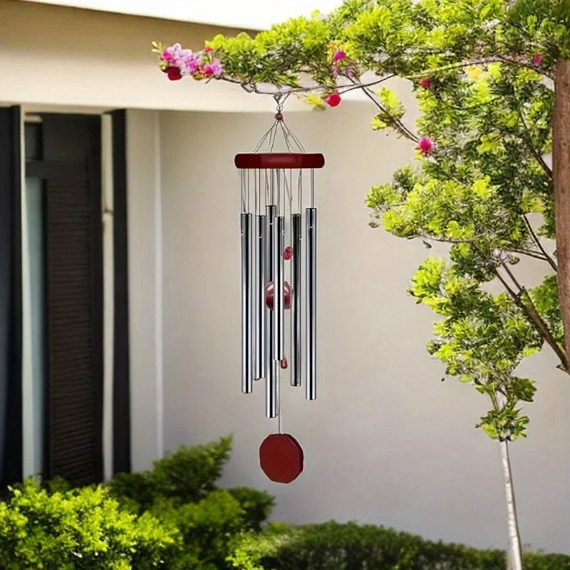 6-Tube Aluminum Metal Wind Chimes with Wooden Ornament – Durable No-Battery Outdoor Garden Decor