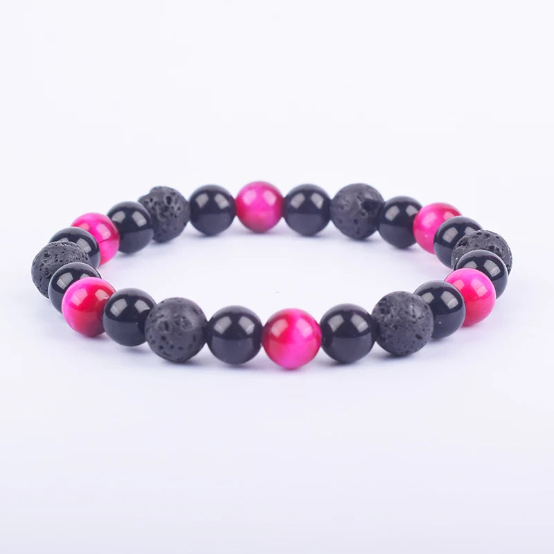 ✨ Magnetic Hematite, Tiger Eye & Obsidian Bracelet – Triple Protection Health Care Stainless Steel Bangle – Perfect Weight Loss Gift for Men & Women 20rose red tiger eye