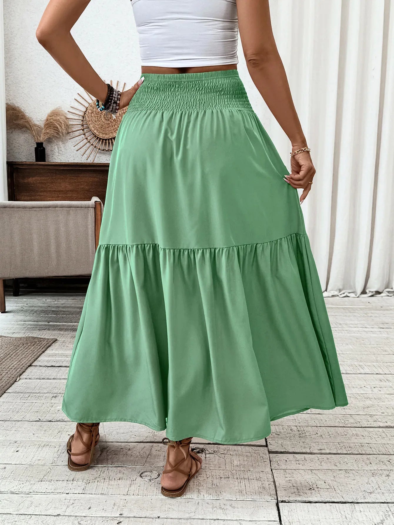 Women Floral Pleated Skirt – Retro High Waist Long Skirt for Stylish Casual Beach Wear