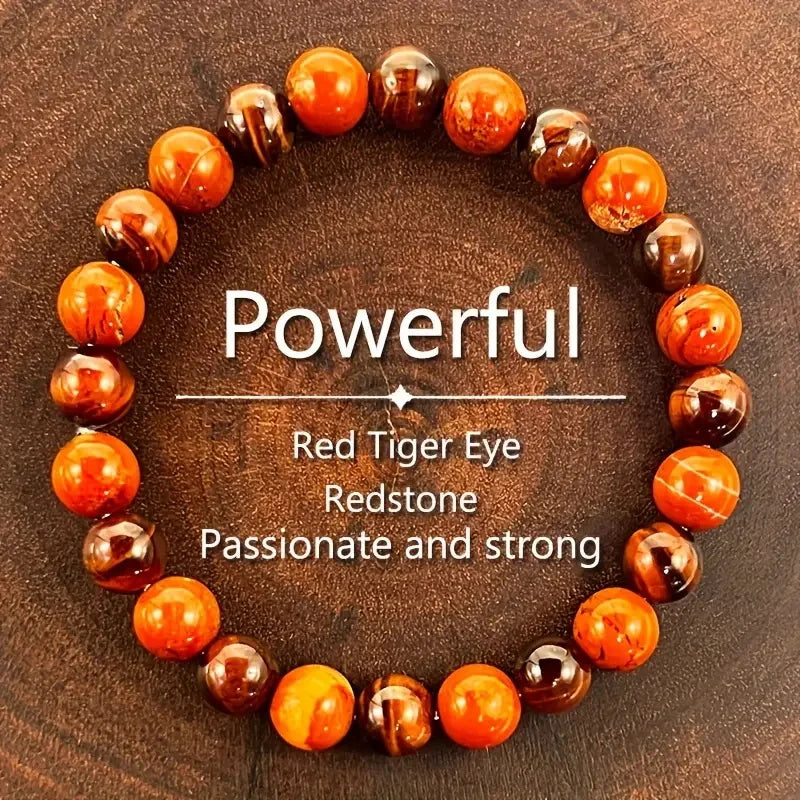 🐅 Elegant Natural Stone Tiger’s Eye Bracelet – Women’s Round Red Bead Jewelry | Perfect Christmas Gift & Stylish Pulseras Mujer