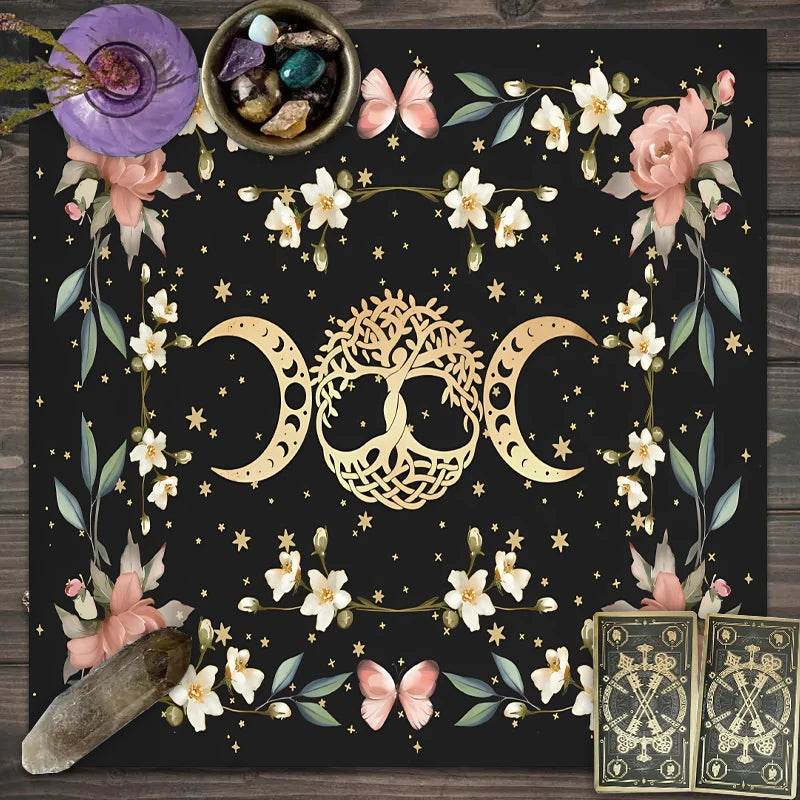 Moon Phase Tarot Card Tablecloth - Gold for Spiritual Readings and Rituals