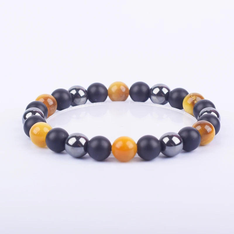 ✨ Magnetic Hematite, Tiger Eye & Obsidian Bracelet – Triple Protection Health Care Stainless Steel Bangle – Perfect Weight Loss Gift for Men & Women 15orange tiger eye