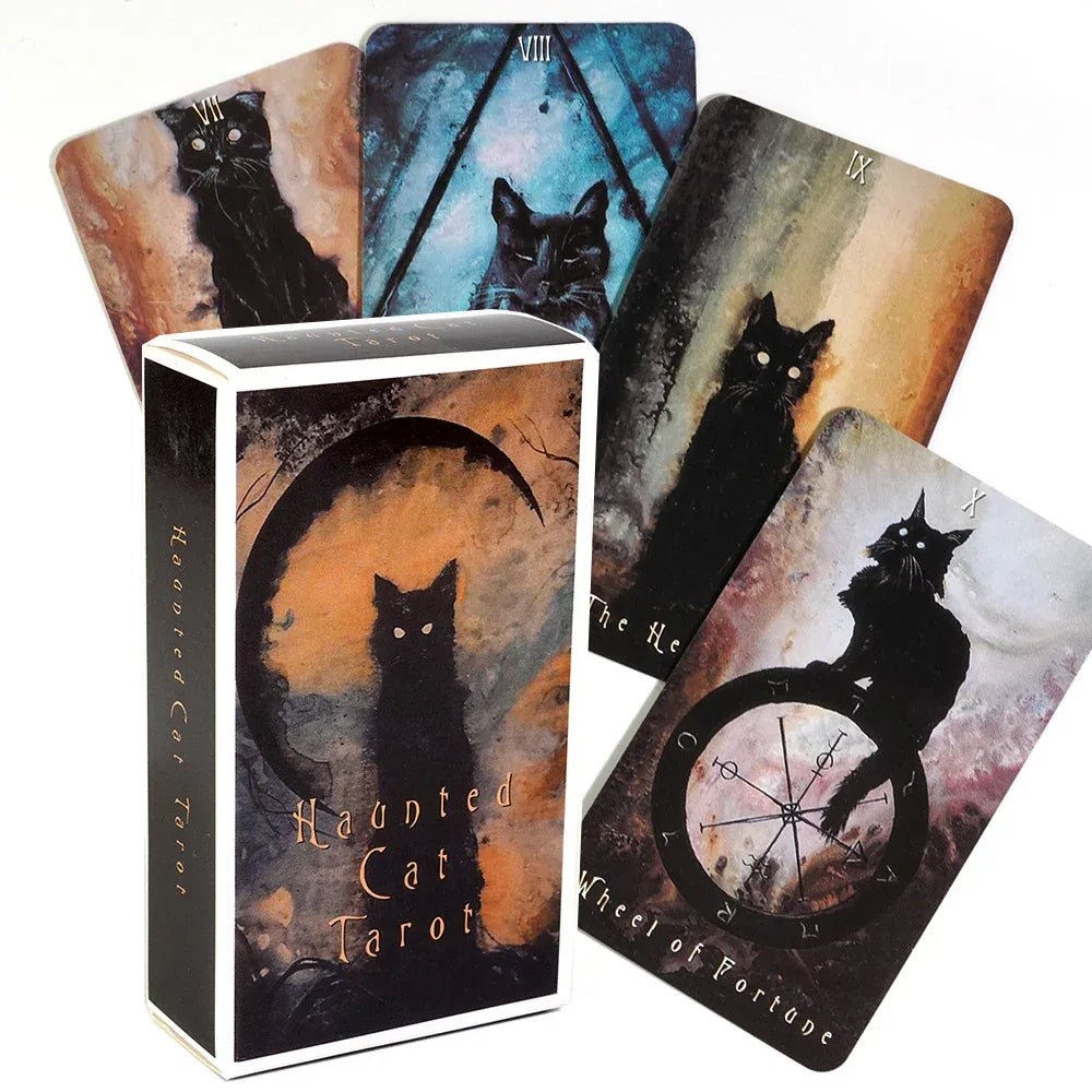 Haunted Cat Tarot Deck – 78-Card Deck with Surreal Fantasy Feline Art for Family Board Games and Parties