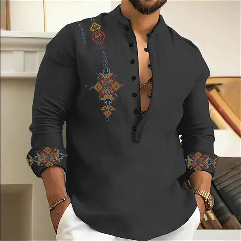 🎨 The Tribal Geometry Edition: Premium Men’s 3D Printed Retro Long-Sleeve Shirt – High-Definition Ethnic Geometric Art, 15 Signature Colorways, Breathable Outdoor Performance Fabric, and Modern Oversized Fit in Sizes XS-6XL