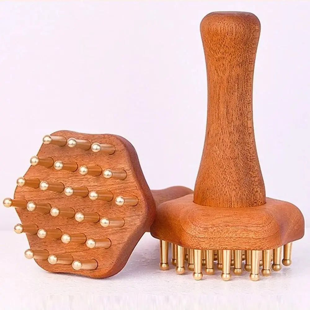 Portable Wood Massage Brush with Copper Head – 24 Teeth Meridian Massager & Body Sculpting Tool﻿