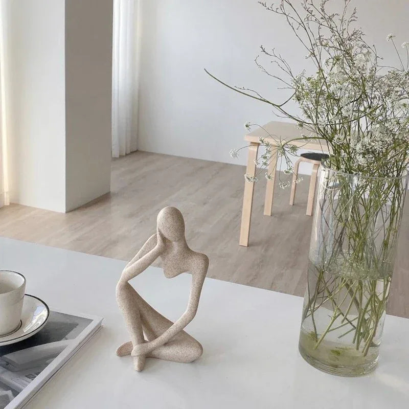 🧘‍♂️ Sand Color The Thinker Abstract Statue – Nordic Style Yoga Figurine for Living Room & Desk Decoration | Maison Home Décor | Free Shipping