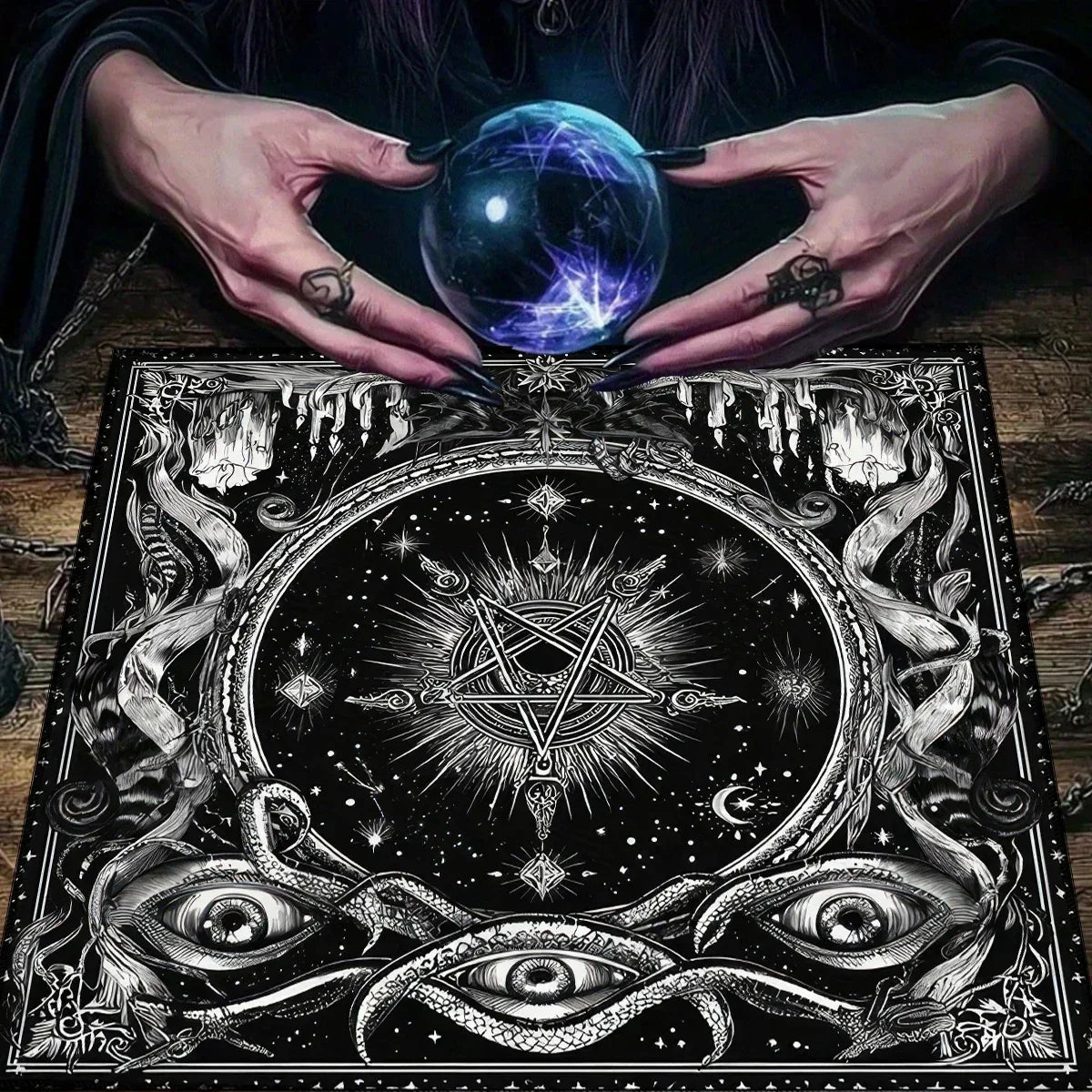 Pentagram Flowers & Plants Tarot Card Tablecloth Polyester Moon Tree of Life Altar Cloth Pagan Starry sky Divination Home Decor