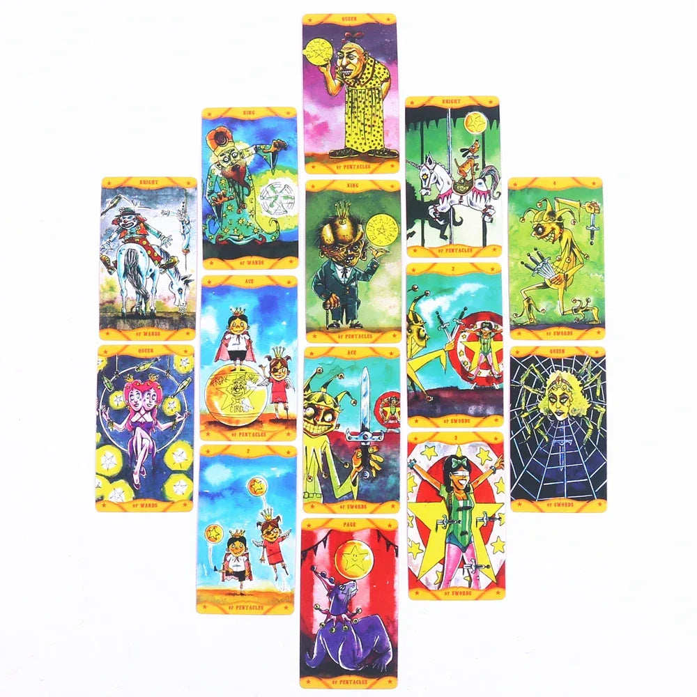 Freak Show Circus Tarot – 78-Card English Edition with Illustrated Guidebook for Divination, Family Gatherings & Party Board Games