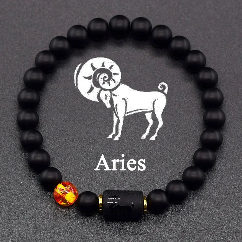 🌌 The "Celestial Identity" 12 Constellation Bracelet: Zodiac Charm & Personality Talisman (Unisex) 37 Aries 8mm Beads
