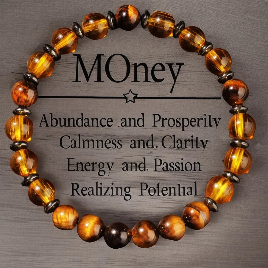 💰 Money Bracelets for Women and Men – Natural Citrine & Tiger's Eye Stone Beaded Bangles | Healing Energy Jewelry | Perfect Gift for Sister and Mom