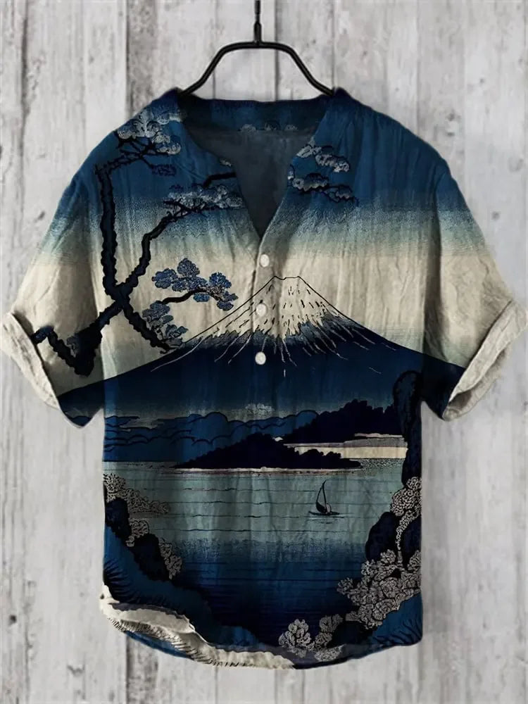 🌅 The Solar Horizon 3D Masterpiece: Premium Men's Casual Short-Sleeve Shirt – High-Definition Sunset Digital Print, Breathable Silk-Touch Fabric, and Sophisticated Modern-Fit Silhouette HZ7911
