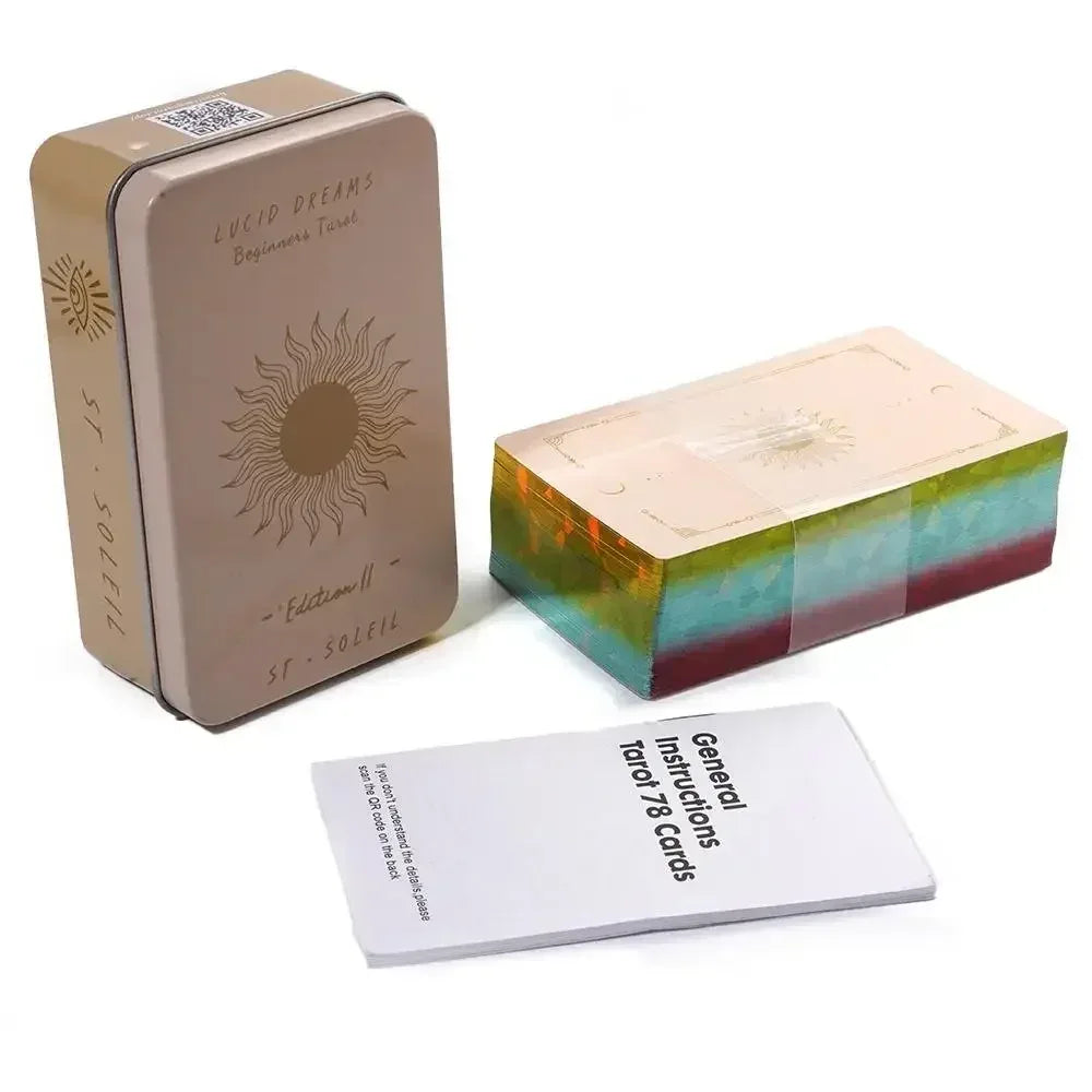 Lucid Dreams Beginners Tarot Deck in Tin Metal Box – 78 Cards with PDF Guidebook for Divination and Entertainment