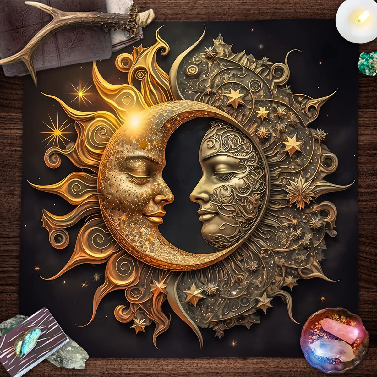 🧿Mystical Sun & Moon Phoenix Tarot Tablecloth – Ice and Fire Phoenix Altar Cloth for Powerful Tarot Readings, Witchcraft & Celestial Home Decor TLB (539)