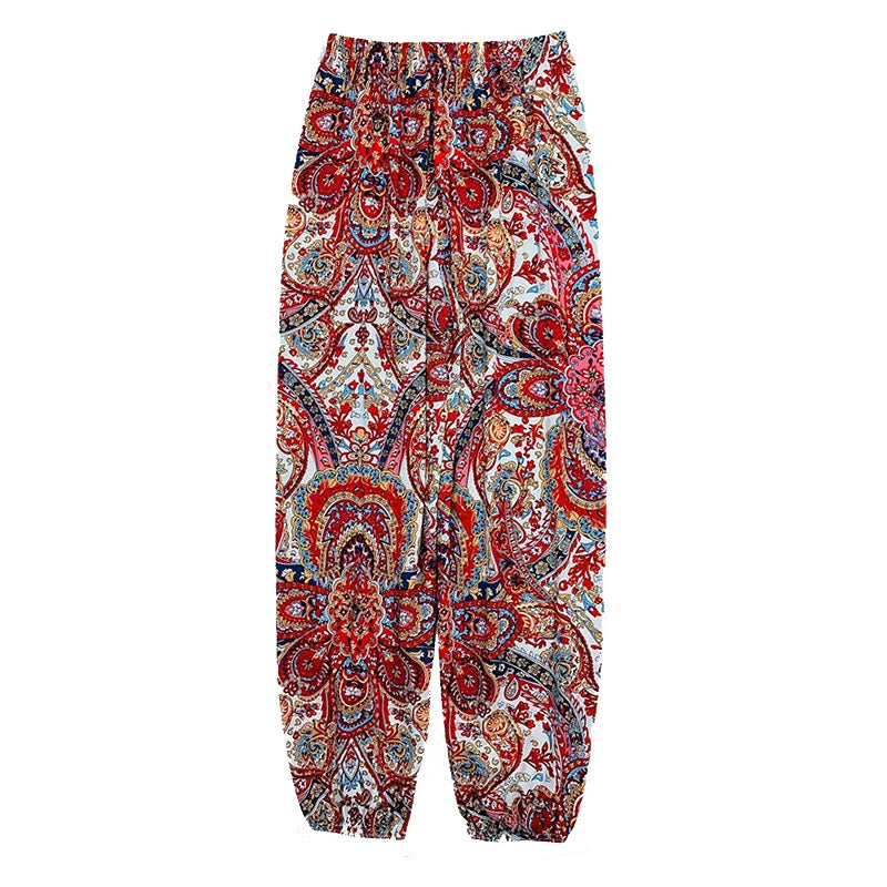 👖 Women’s Bohemian Printed Casual Pants – Comfortable, Breathable Sunscreen Mid-Waist Lantern Pants