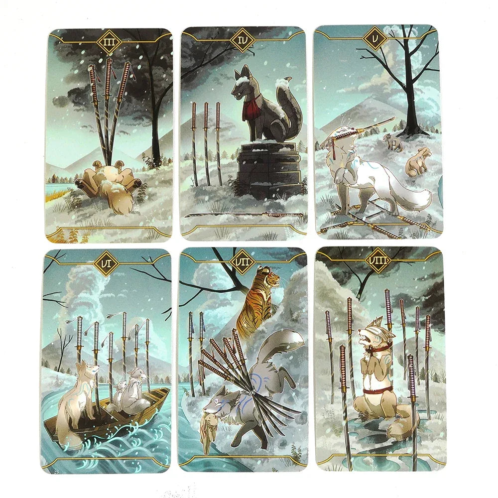 🦊 Seasonal Fox Tarot Deck – 78 Cards English Version | Kitseysu to Kitsune | Beginners' Friendly | Beautiful Gift Edition