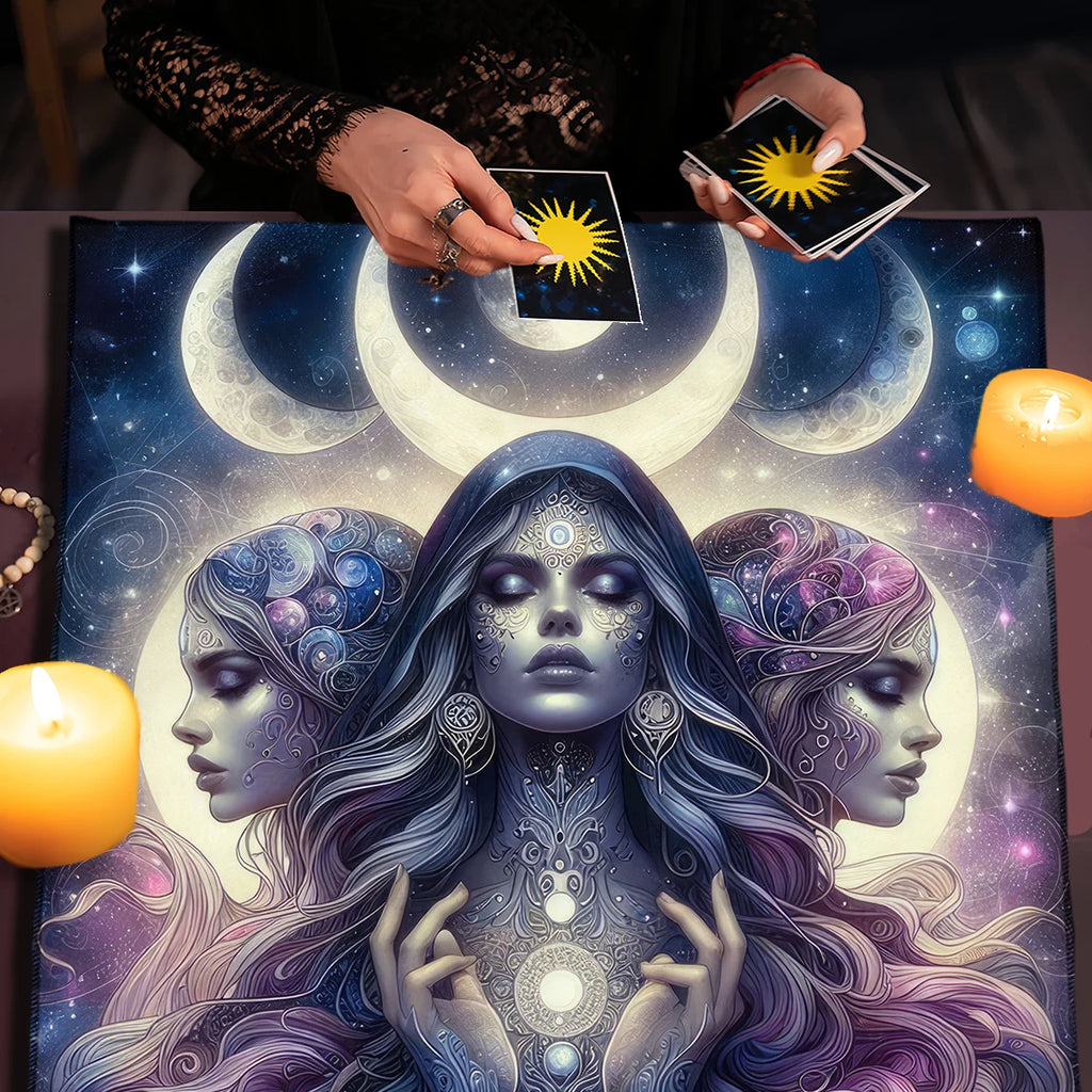 🃏 Purple Crystal Moon Tarot Tablecloth – Witch Altar Cloth with Starry Sky Design for Witchcraft, Astrology & Oracle Card Divination