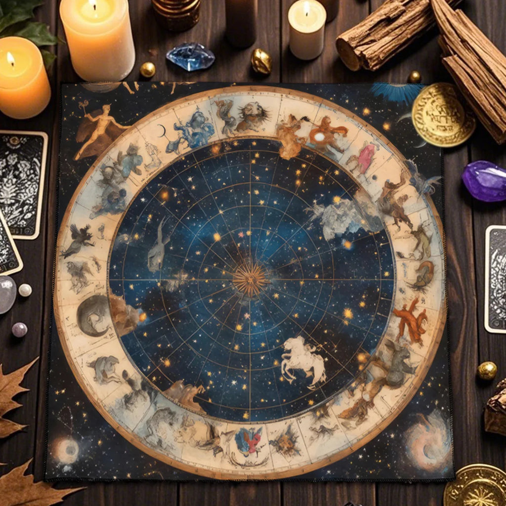 🃏 Starry Sky Zodiac Tarot Tablecloth – Twelve Constellations Astrological Altar Cloth for Divination, Rituals & Mystic Tarot Readings TLB (872)