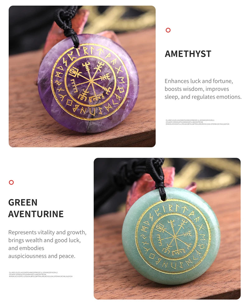 🧭 Natural Crystal Viking Compass Energy Pendant Necklace – Guardian Symbol | Fashion Jewelry for Men & Women