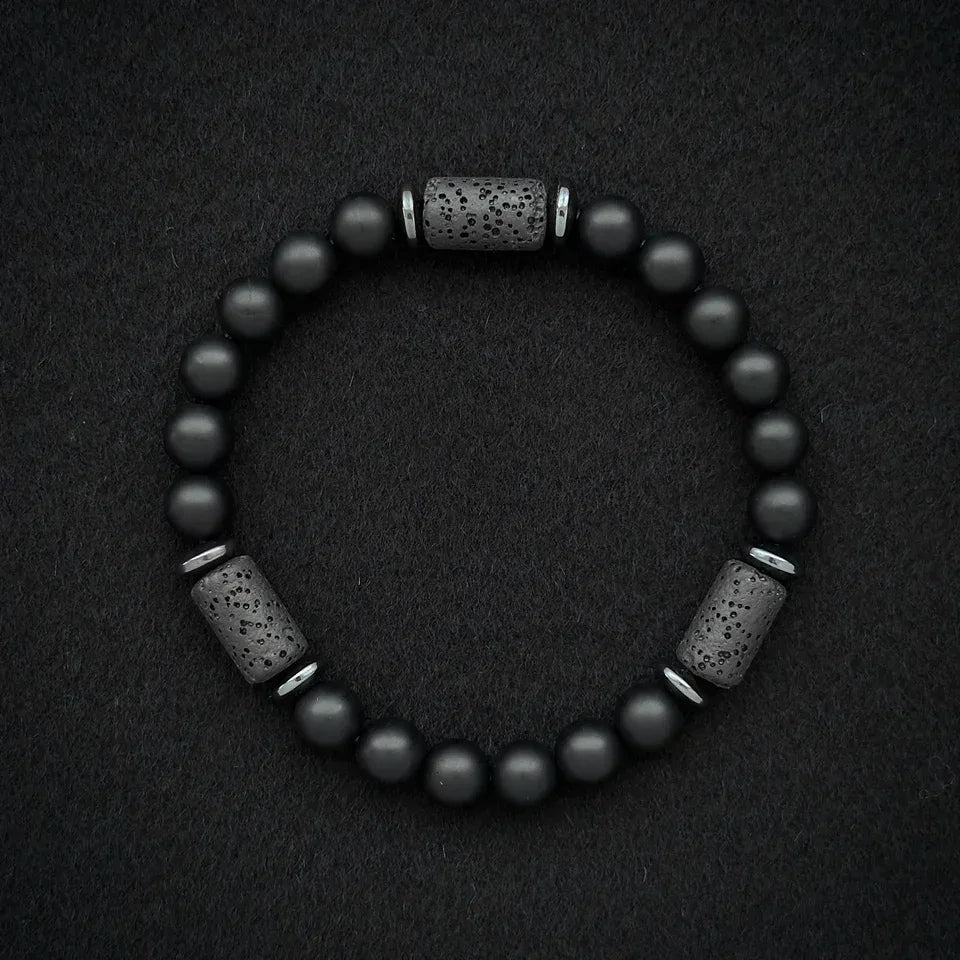 🖤 The "Modern Stealth" Bracelet: Matte Black Cylinder Stone Protection Band (Minimalist Series)