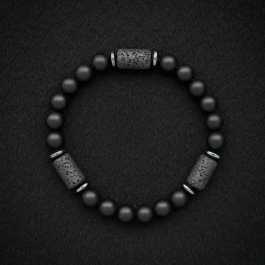 🖤 The "Modern Stealth" Bracelet: Matte Black Cylinder Stone Protection Band (Minimalist Series)