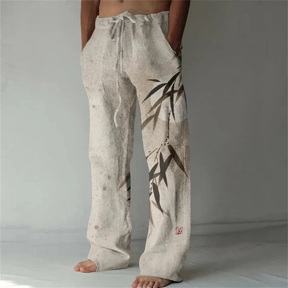 ✨ The Zen Master 3D Bamboo-Infused Linen-Blend Trousers: Premium Men's Casual Loose-Fit Joggers with Hyper-Realistic Nature Prints, Adjustable Drawstring, and Multi-Functional Utility Pockets