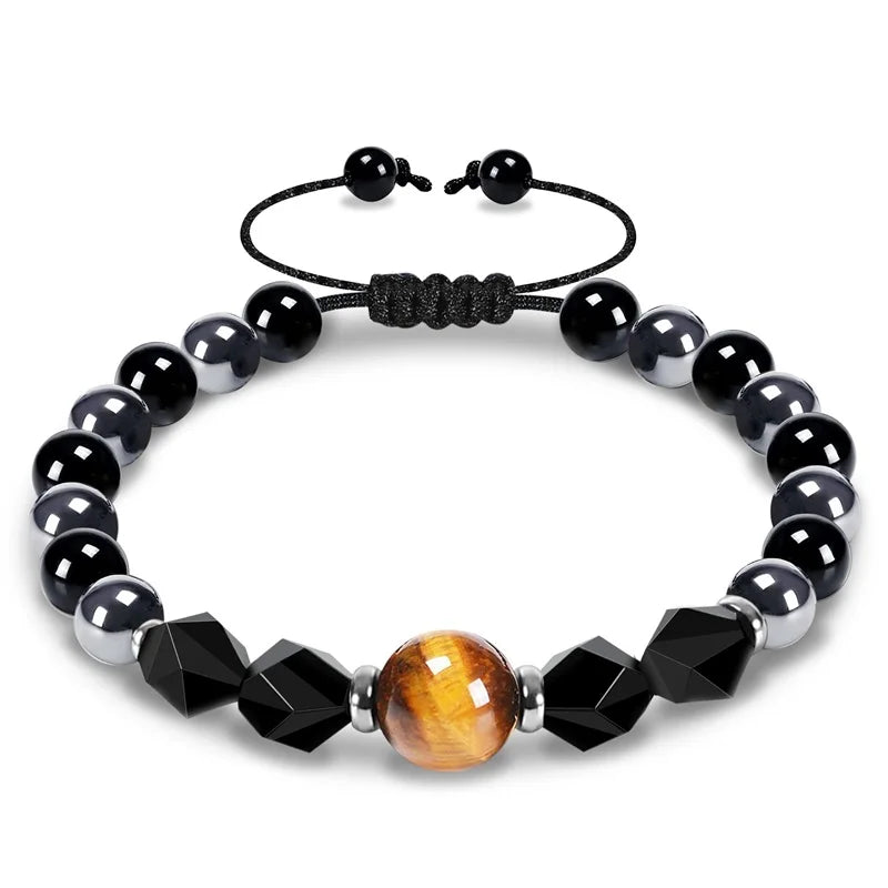 🛡️ Triple Protection Bracelet: Tiger Eye, Black Obsidian & Hematite 8mm Beads – Ultimate Energy Shield, Grounding & Healing Crystal Bangle for Men & Women 10MM-Bead Bracelet-6