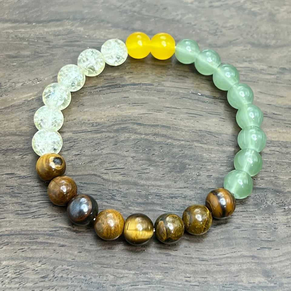 ✨ Good Luck Stone Beaded Bracelet – Green Aventurine & Yellow Tiger Eye Stone – Stress Relief Jewelry Gift for Men and Women