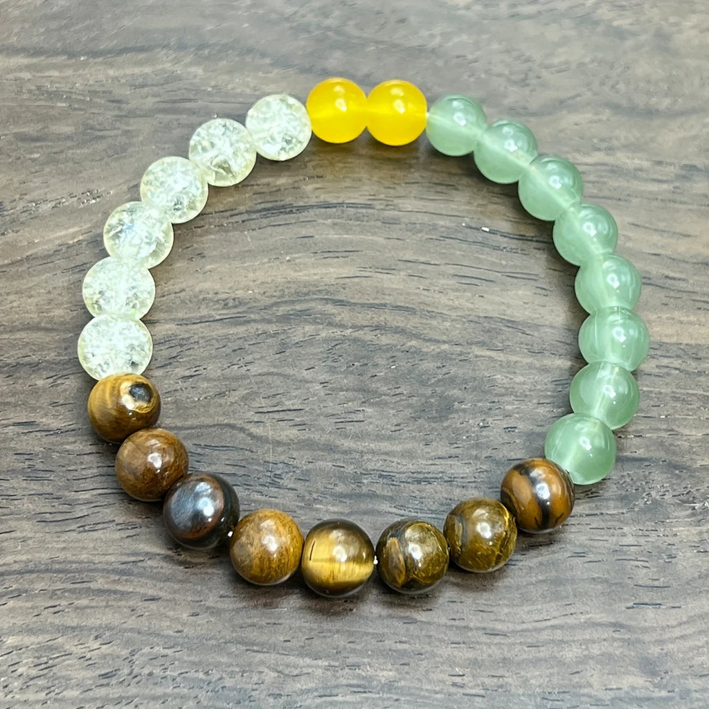 ✨ Good Luck Stone Beaded Bracelet – Green Aventurine & Yellow Tiger Eye Stone – Stress Relief Jewelry Gift for Men and Women