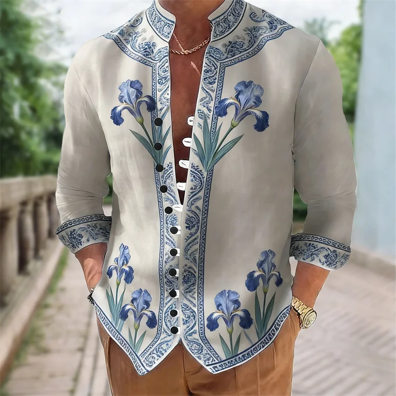 🎨 The Harajuku Multi-Dimension: Premium Men’s 3D Floral & Color-Block Long-Sleeve Shirt – High-Definition Digital Print, Avant-Garde Geometric Design, and Sophisticated Urban-Fit Streetwear Button-Down