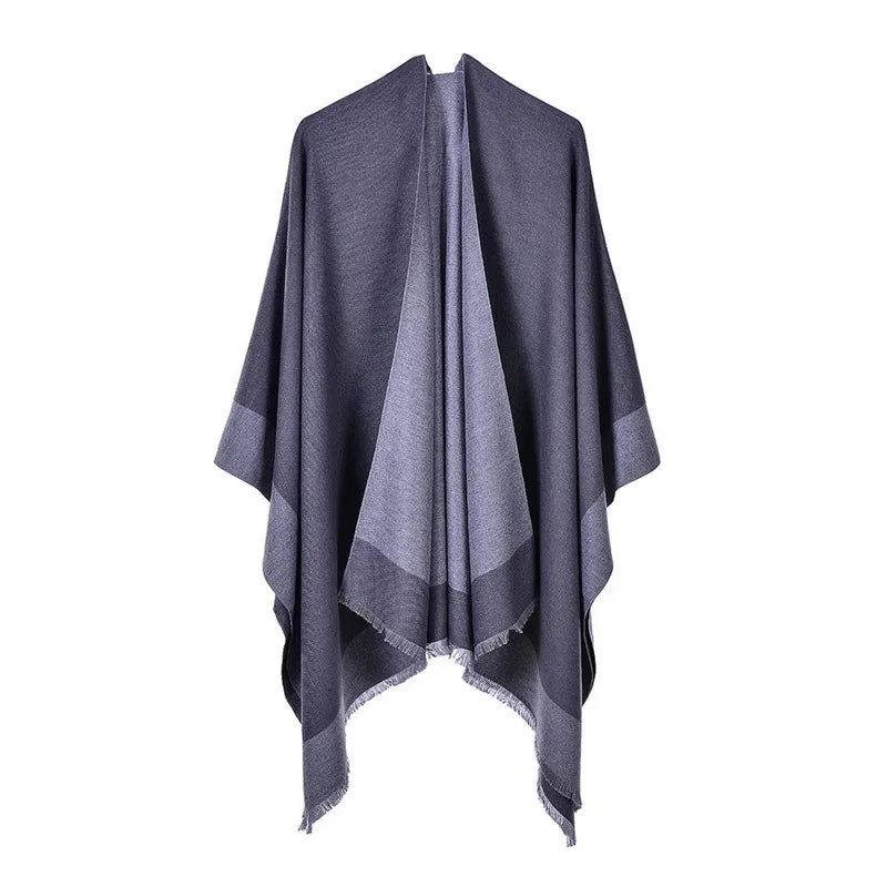 Winter Fashion Poncho Women Capes Scarf Imitation Cashmere Ladies Scarves Warm Shawls Wraps Woman Ponchos Bufanda Mujer Foulard One Size 4-gray