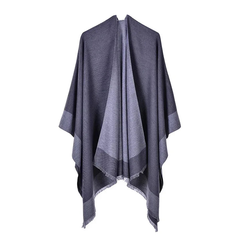 Women's Winter Poncho Wrap - Imitation Cashmere Shawl Cape & Scarf (130 x 150 cm) for Ultimate Warmth and Style One Size 4-gray
