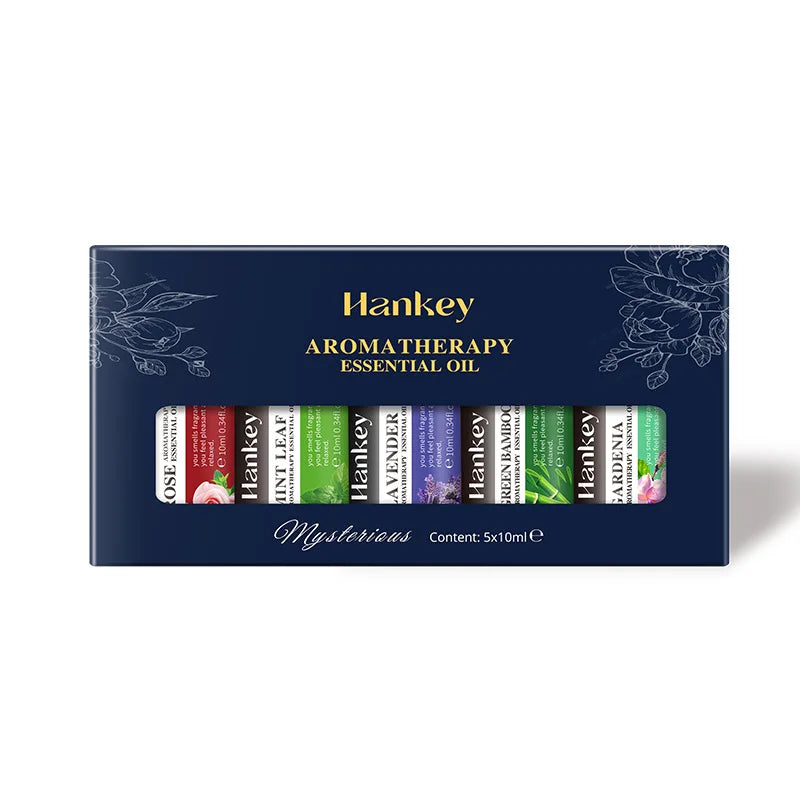 🌿 10ml Essential Oil Aromatherapy Gift Box – Water-Soluble Oils for Air Humidifiers Featuring Lavender, Rose, Eucalyptus, White Peach & Oolong Scents﻿ 5PCS