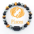 ✨ 12 Zodiac Sign Bracelet Homme – Natural Yellow Tiger Eye Stone & Hematite Constellation Bangle – Cancer, Taurus, Libra Astrology Bracelet for Women 13 Pisces 8 mm Beads