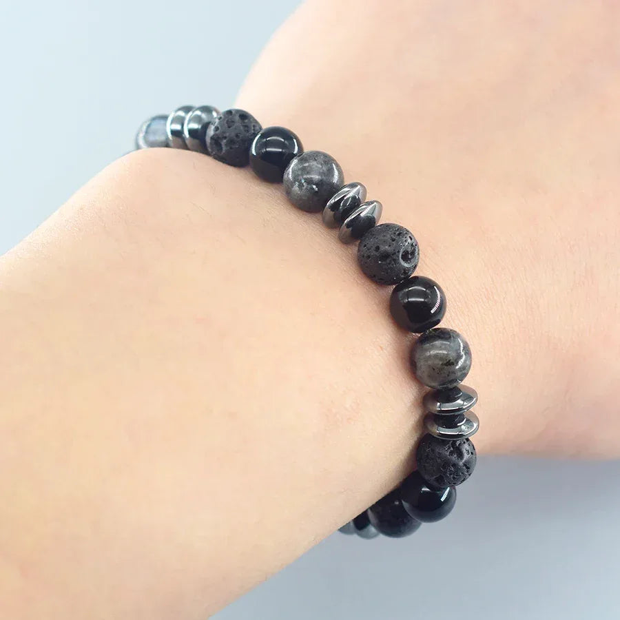 🌋 The "Mystic Earth" Diffuser Bracelet: Natural Labradorite & Volcanic Lava Stone for Balance & Protection