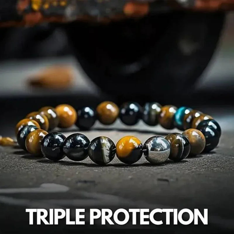 🛡️ The Ultimate Triple Protection Bracelet: Black Tourmaline, Tiger Eye & Hematite for Power & Balance