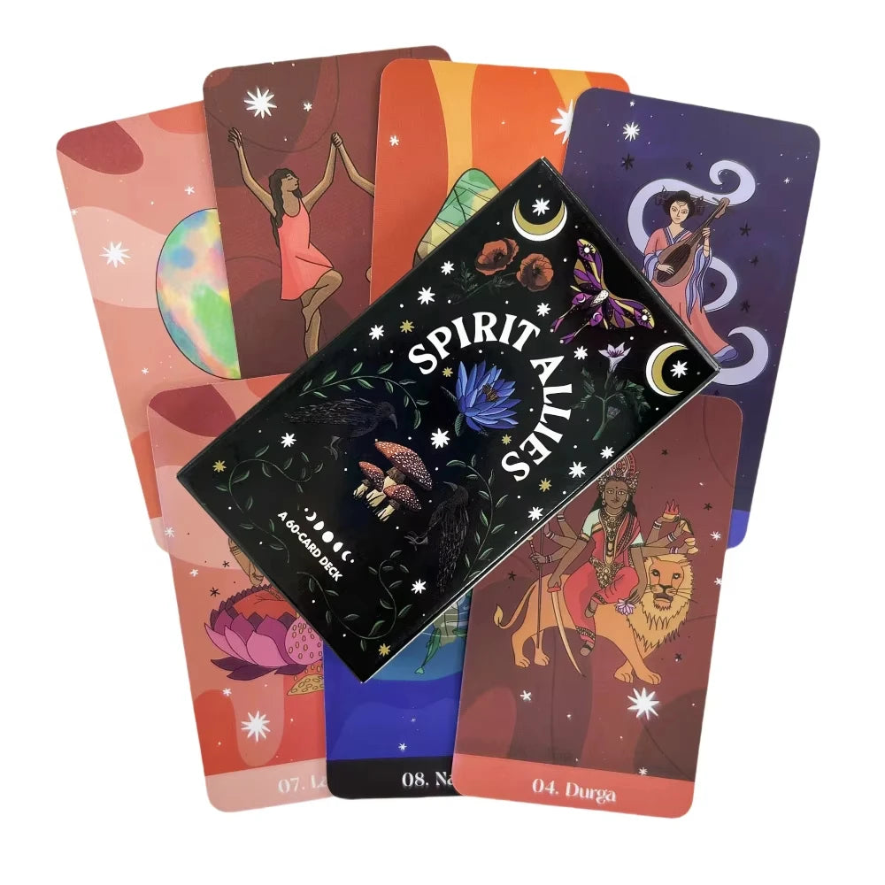 🌟 Spirit Allies Oracle Deck – 60 Cards | Black & Silver Themed | Goddess, Plant, Animal, Crystal & Zodiac Allies | With 80-Page Guidebook | Intuitive Divination & Self-Care Tool
