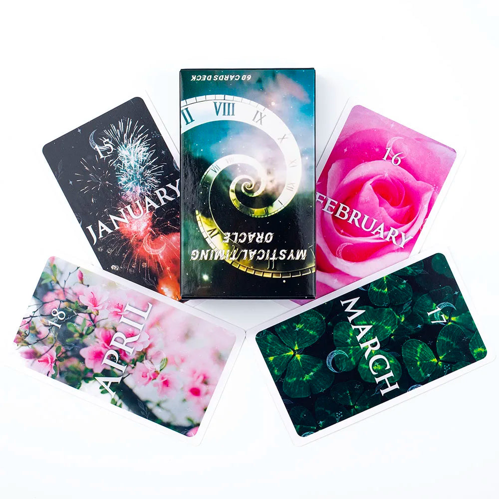 Mystical Timing Oracle – 60-Card Twin Flame and Cosmic Tarot Deck (10.3x6 cm) for Time Frame Divination and Family Board Games