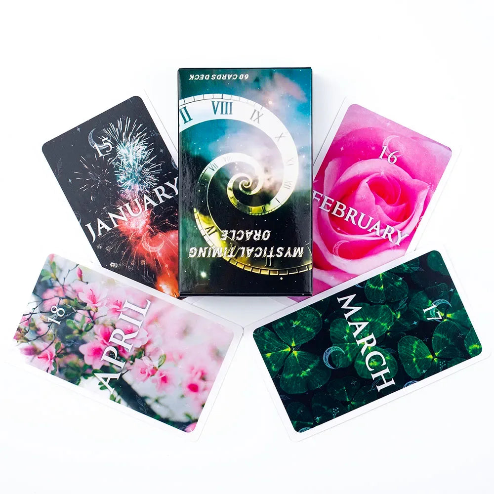 Mystical Timing Oracle – 60-Card Twin Flame and Cosmic Tarot Deck (10.3x6 cm) for Time Frame Divination and Family Board Games