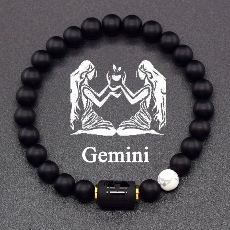 ✨ 12 Zodiac Sign Bracelet Homme – Natural Yellow Tiger Eye Stone & Hematite Constellation Bangle – Cancer, Taurus, Libra Astrology Bracelet for Women 17 Gemini 8 mm Beads