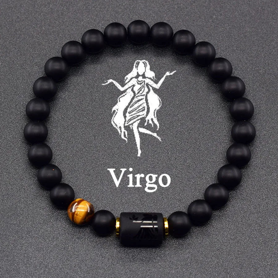 ✨ 12 Zodiac Sign Bracelet Homme – Natural Yellow Tiger Eye Stone & Hematite Constellation Bangle – Cancer, Taurus, Libra Astrology Bracelet for Women 21 Virgo 8 mm Beads