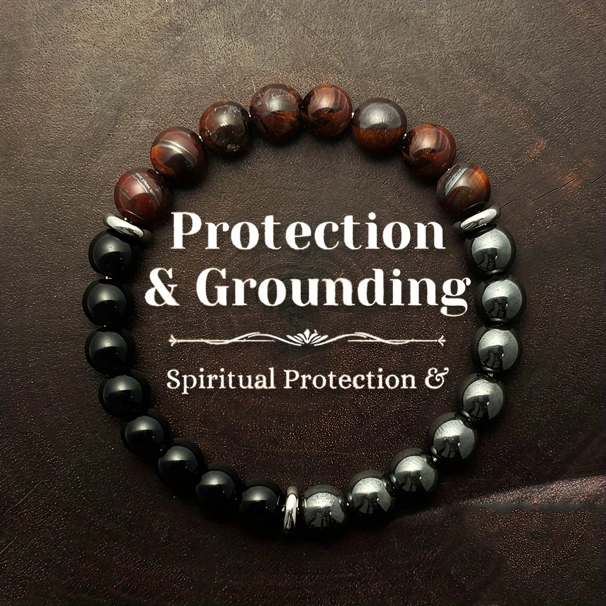 ✨ Handmade Protection and Grounding Bracelet – Red Tiger Eye and Hematite Natural Stone – Spiritual Energy Balance Jewelry