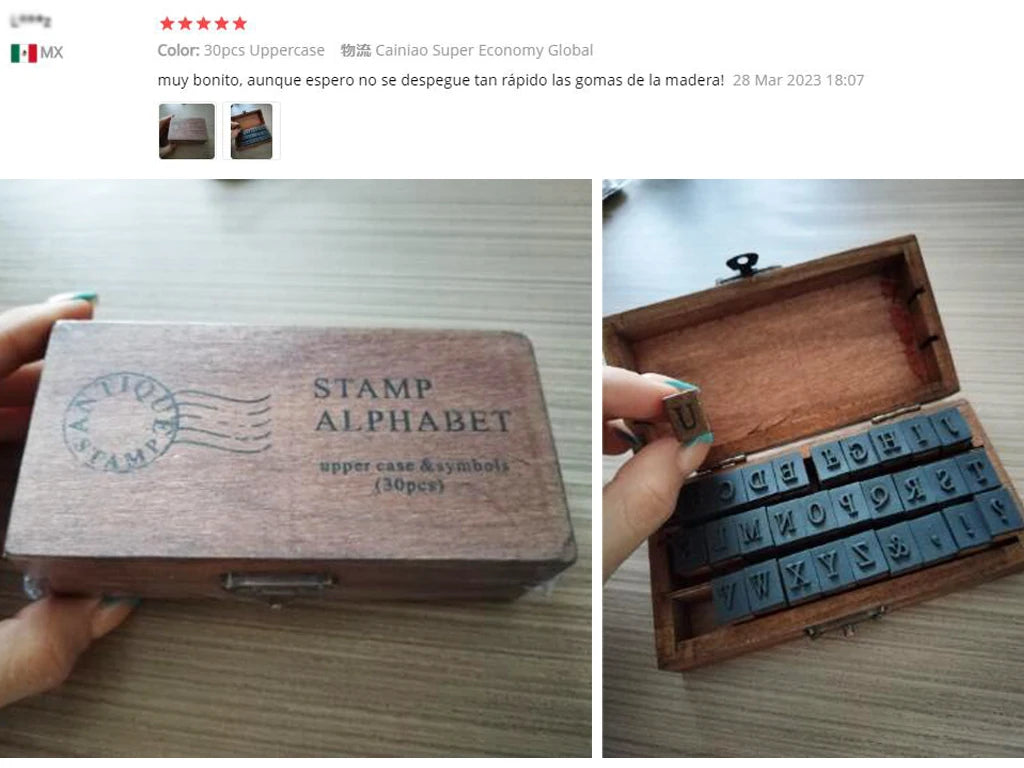 🔤 Wooden Alphabet Letter Stamps Set – Vintage Uppercase & Lowercase Rubber Stamps with DIY Self Ink Pad | Perfect for Diary, Album, Handmade Art & Craft