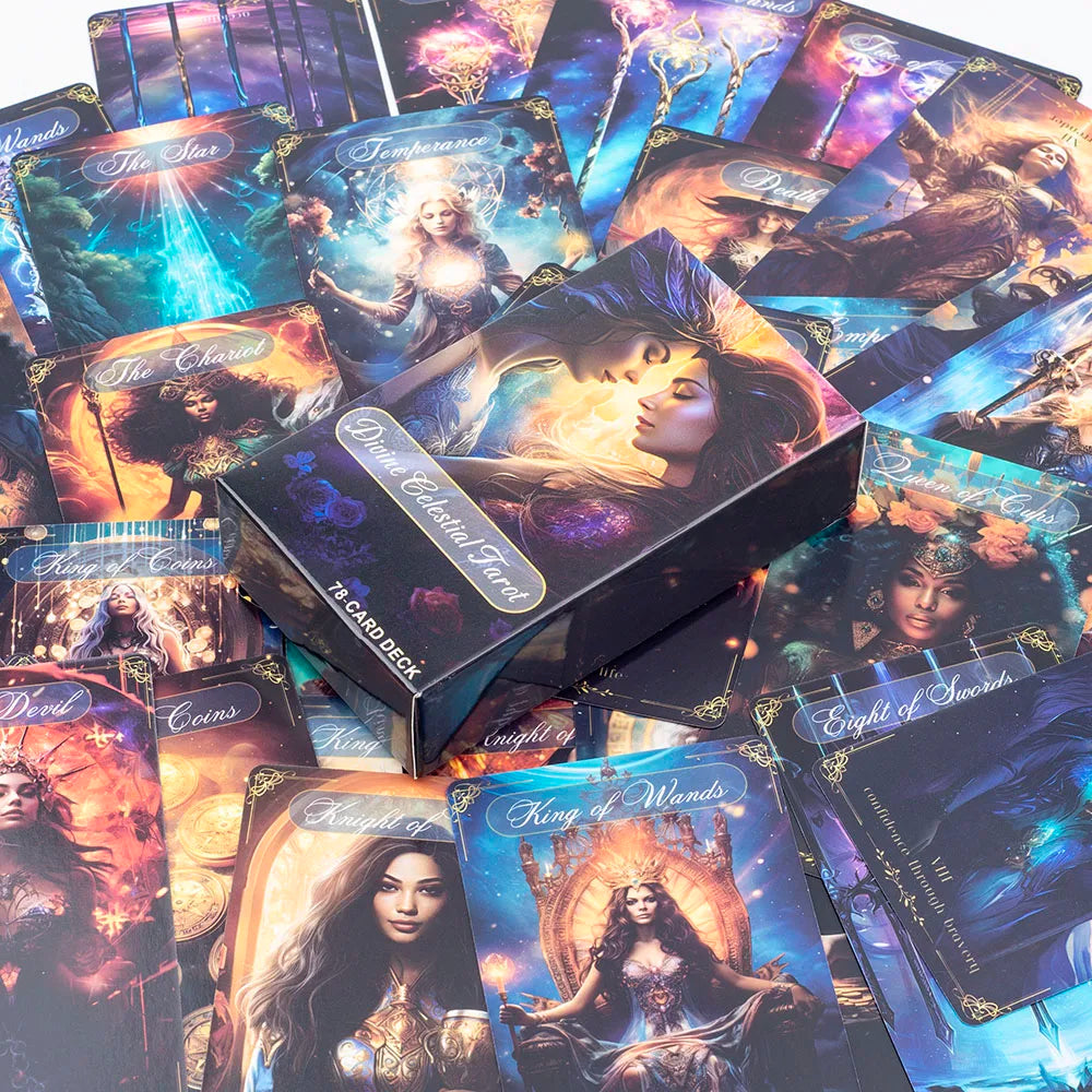 Divine Celestial Tarot Cards Deck - 78 Cards for Fortune Telling, Divination, and Classmate Gatherings (10.4x6.1CM)