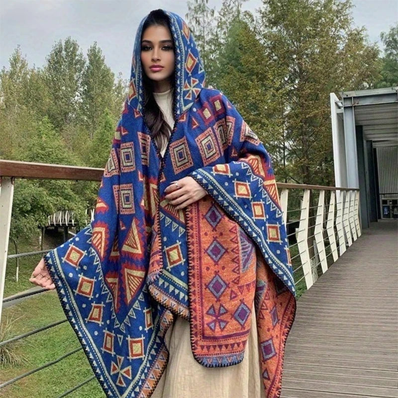 🧣 Women’s Winter Fashion Poncho – Imitation Cashmere Cape with Scarf, Warm Shawls and Wraps