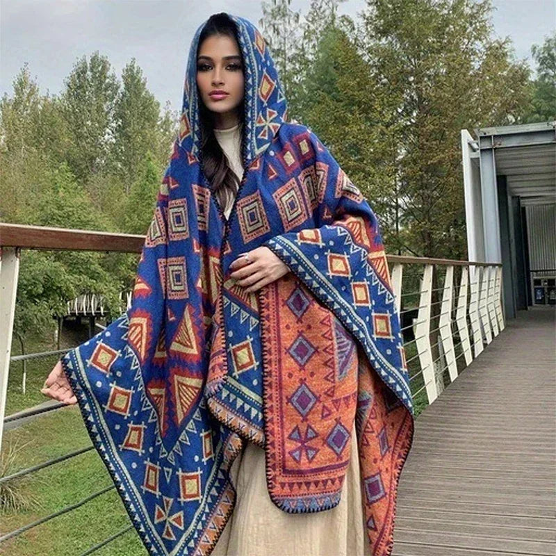 Women's Winter Poncho - Imitation Cashmere Cape with Scarf, Cozy Shawl and Wrap for Warmth