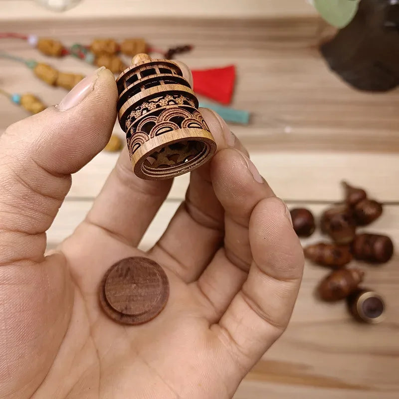🌿 Wood Hollow Carved Aromatherapy Bottle – Mini Vase Pagoda Design | Car Hanging Decoration & Fragrance Diffuser Pendant | Free Shipping