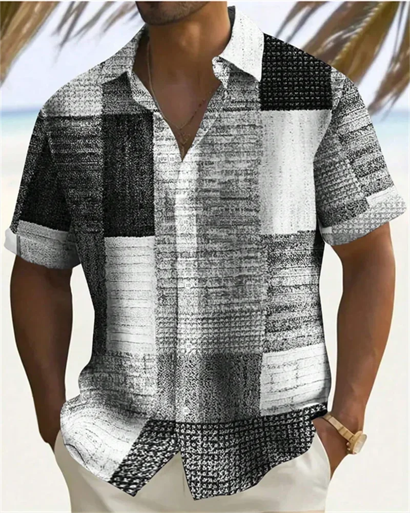 🎨 The Geometric 3D Block Masterpiece: Premium Men's Color-Block Hawaiian Shirt – High-Definition Digital Print, Breathable Short-Sleeve Button-Down, and Inclusive Oversized Silhouette (Up to 5XL)