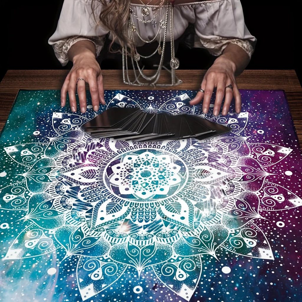 🧿 Mandala Moon Tarot Card Tablecloth – Mystic Moon Sky Divination Cloth & Oracle Card Mat for Witchy Tarot Readings and Home Decor