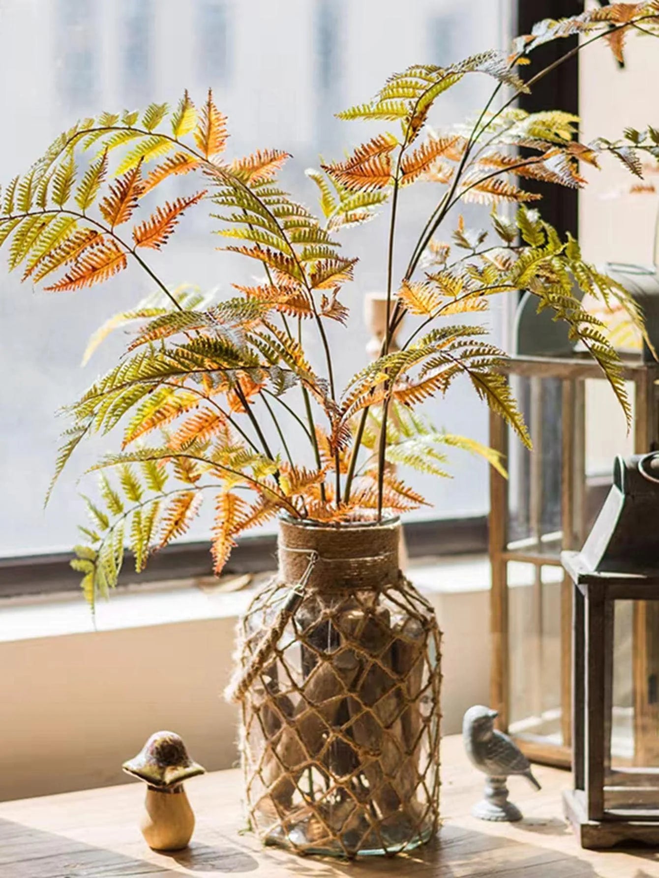 🌿Rustic Hanging Glass Vase with Hemp Rope Net – Handmade Transparent Glass Holder for Dried Flowers and Boho Home Décor